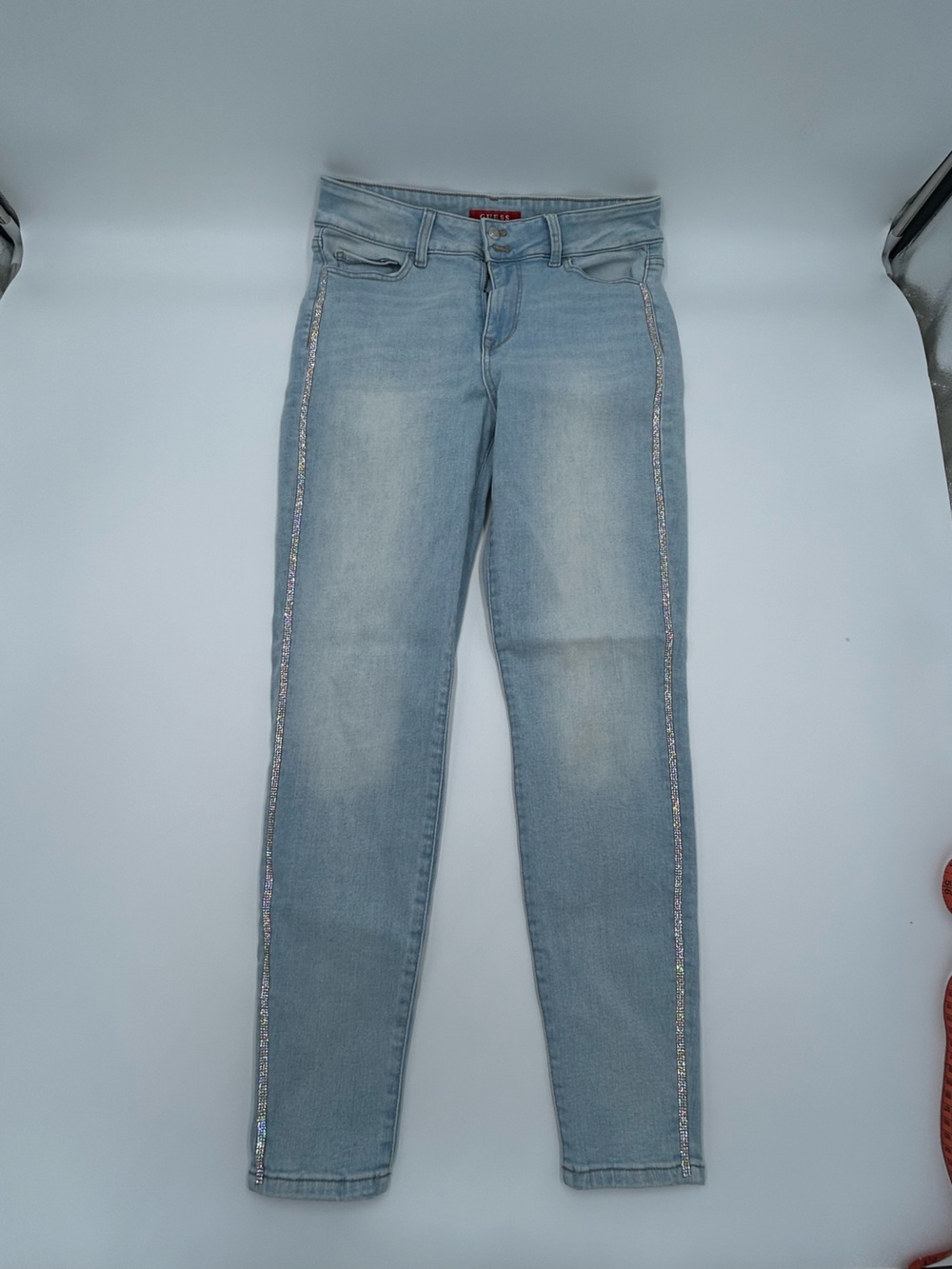 Guess Women’s Light Blue Skinny Jeans with Side Rhinestone Trim